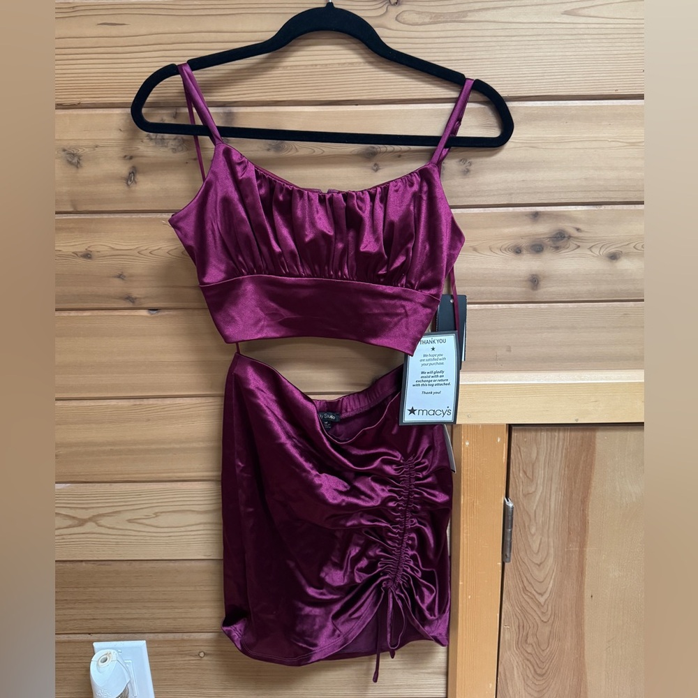 Burgundy Satin Two-Piece Set